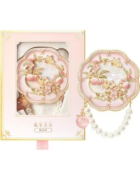 Peach Orchard Compact Mirror with Pearl Chain
